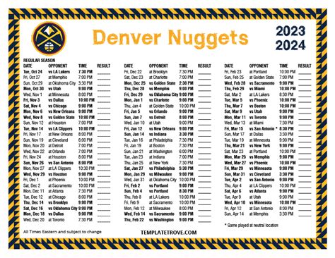 Printable 2023-2024 Denver Nuggets Schedule