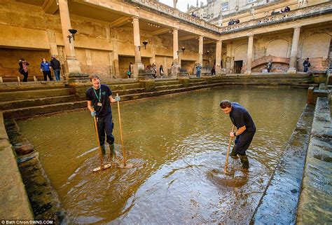 Bath's historic Roman baths are drained of all 250,000 litres of water for a really good scrub ...