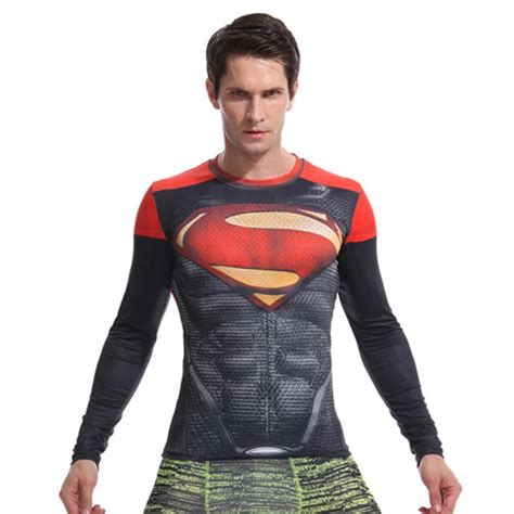 Running jogging Fitness Compression Shirt Men Anime Superhero Supermen 3D Red Long sleeves T ...