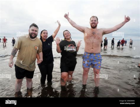 Irvine beach, North Ayrshire, Scotland. 01/01/23. Irvine polar plunge ...