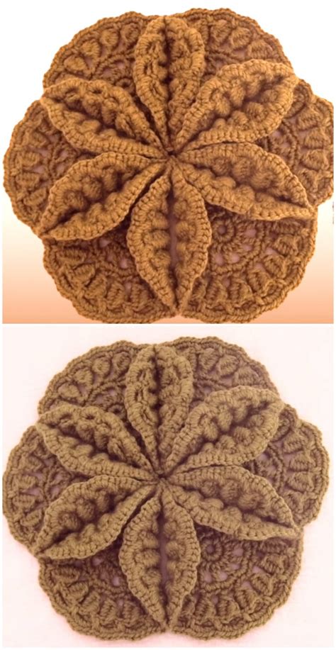 Crochet Flower Ornament With Leaves - Crochet Ideas