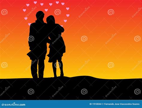 Sunset Silhouette Of A Couple Stock Vector - Illustration of sunset, teen: 1910044