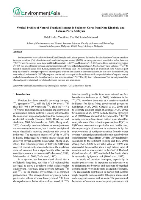 (PDF) Vertical Profiles of Natural Uranium Isotopes in Sediment Cores from Kota Kinabalu and ...