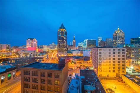 Downtown Skyline with Buildings in Milwaukee USA Stock Photo - Image of ...