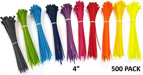 4 Self-Locking Zip Ties Multi Color: Electriduct Nylon Cable Ties - 500 Pieces Blue, Red, Green ...