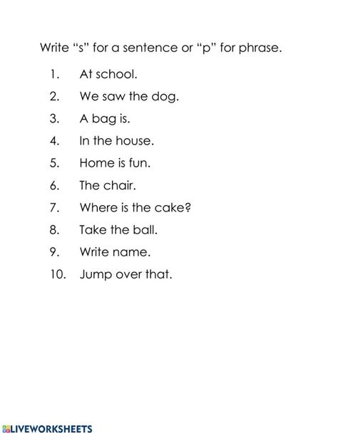 docworksheet.com in 2024 | Sentences and phrases worksheet, Phrases and sentences, Sentences