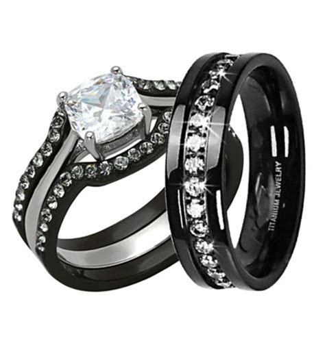 Black Wedding Rings Sets For Him And Her - Black Tungsten Wedding Bands ...