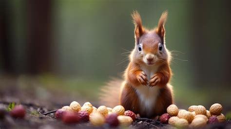 Premium AI Image | Squirrel in the forest eating nuts