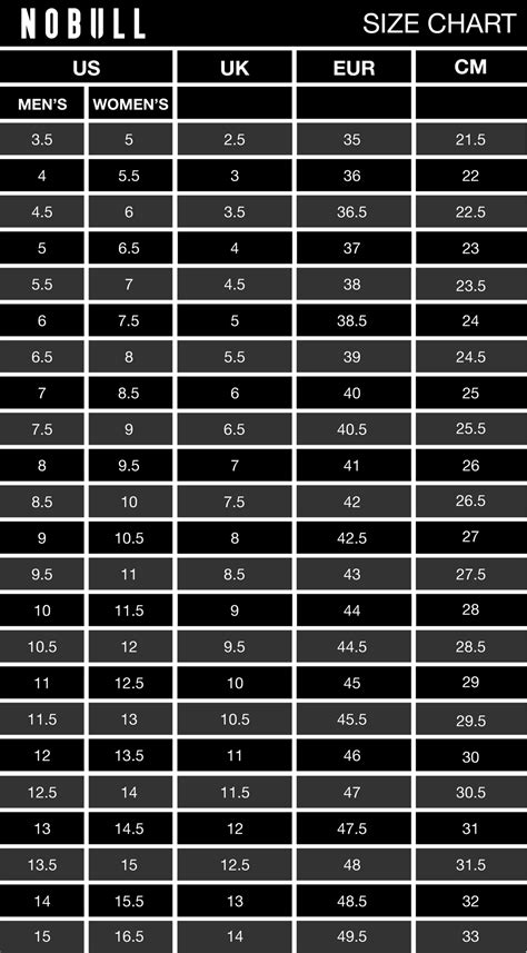 No Bull Sizing Chart