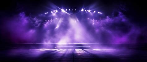 Premium AI Image | a stage with purple lights and a bench