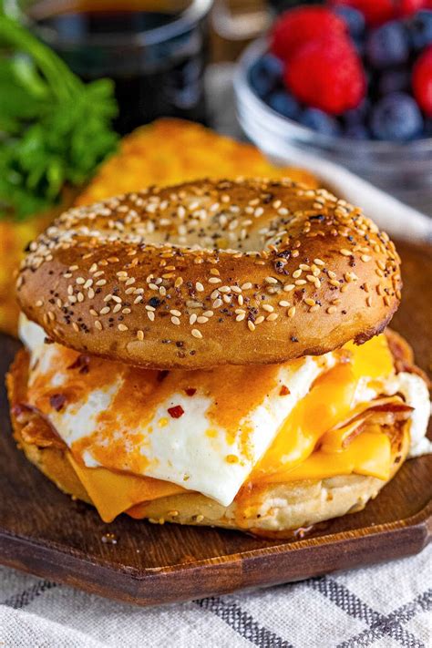 Bacon, Egg & Cheese Bagel Breakfast Sandwich • Bread Booze Bacon