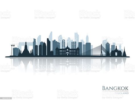 Bangkok Skyline Silhouette With Reflection Landscape Bangkok Thailand Vector Illustration Stock ...