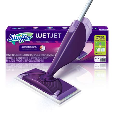 Swiffer WetJet Floor Mop Starter Kit (1 Power Mop, 5 Mopping Pads, 1 Floor Cleaner Liquid ...