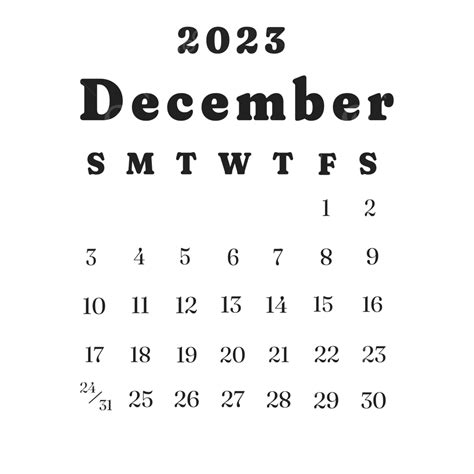 December 2023 Calendar Template Monthly, December, 2023, Monthly PNG Transparent Clipart Image ...