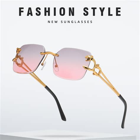 2023 Fashion Golden Sun Glasses Metal Square Frameless Diamond Cut ...