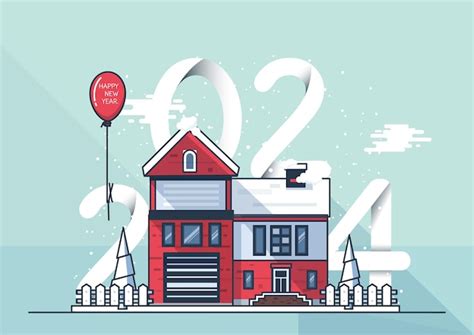 Premium Vector | Welcome to the new year 2024 house covered number 2024 and lettering Happy New Year