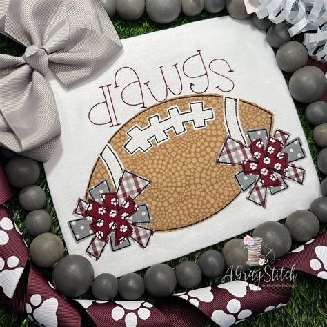 Football with Pom Poms Machine Embroidery Applique Design Quick Stitch – A Gray Stitch and Design