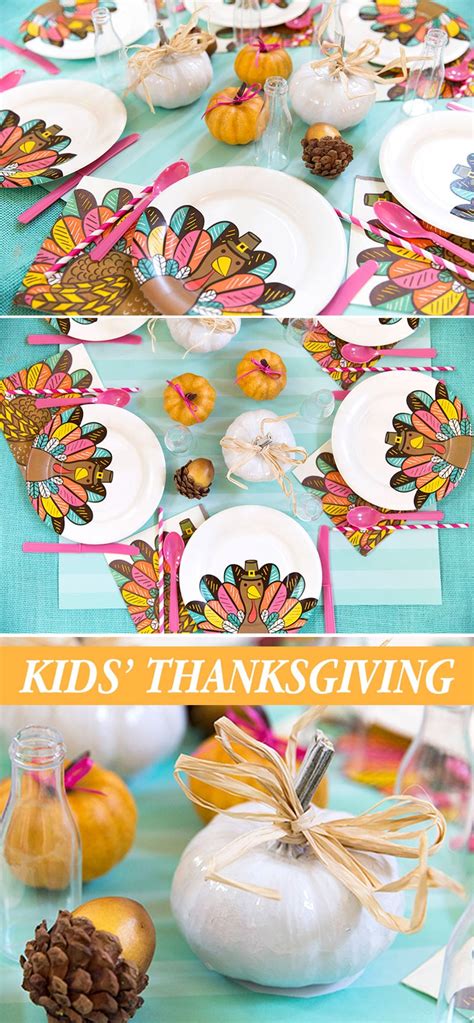 Bright + Colorful Thanksgiving Kids Table! | Pizzazzerie