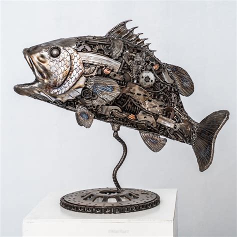 Seabass Fish Scrap Metal Sculpture, Sculpture by Mari9art Metal Art Sculpture | Artmajeur