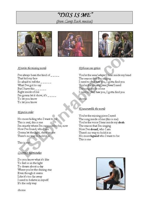 CAMP ROCK SONG "THIS IS ME" - ESL worksheet by martuccia