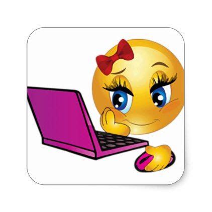 Laptop Emoji Girl Square Sticker | Zazzle | Funny emoticons, Girl emoji ...