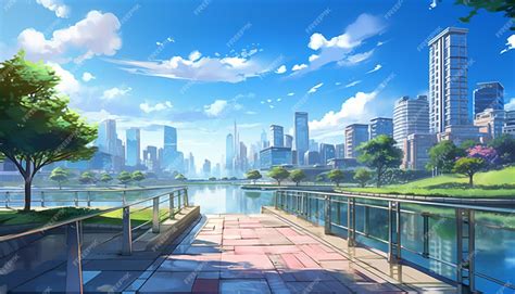 Premium Photo | Anime scenery of a city with a view of the city and the ...