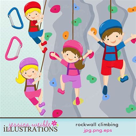 Rock Wall Climbing Girls Cute Digital Clipart - Commercial Use OK - Rock Wall Climbing Graphics ...