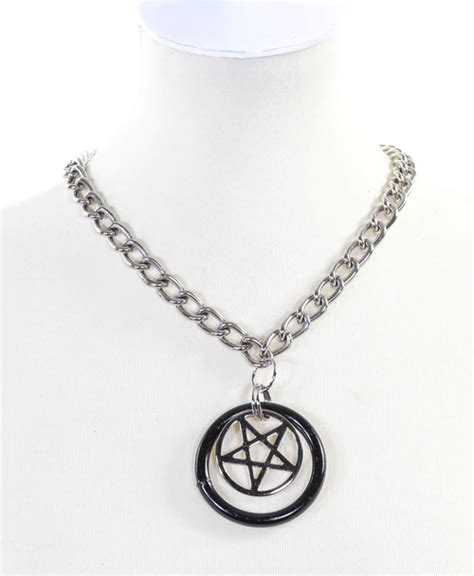 Black Ring & Pentagram Pendant & Chain by Funk Plus- Silver Pentagram