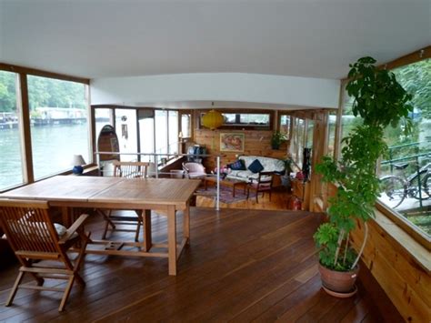 Lots of light. Houseboat barge seine interior | Boat house interior ...