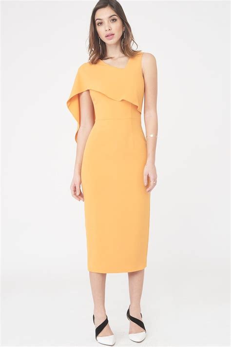 Lavish Alice Draped Midi Dress in Tangerine Orange