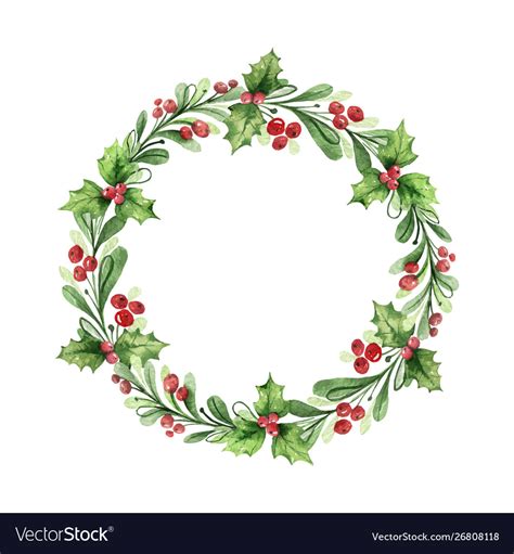 Watercolor christmas wreath with green Royalty Free Vector