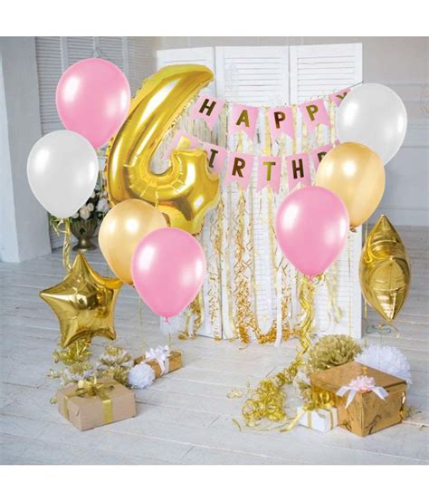 Party Propz 4th Birthday Decorations Kit For Baby Girl Combo Pink Gold White - 90Pcs 4th ...