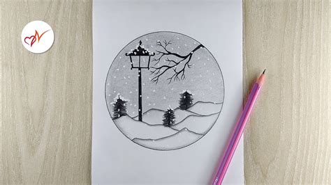 How to draw a snowfall scenery easily | Step by step pencil sketch ...