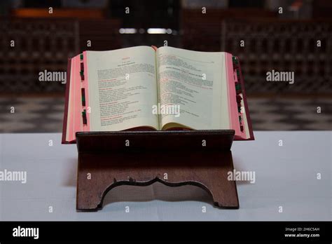 Bible open on the church altar Stock Photo - Alamy