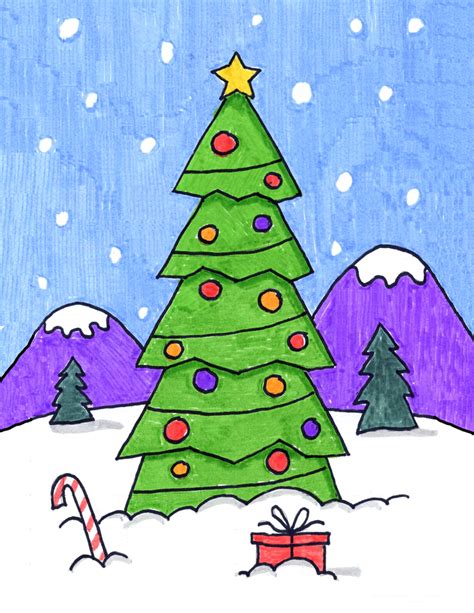 Easy How to Draw a Christmas Tree Tutorial and Christmas Tree Coloring ...