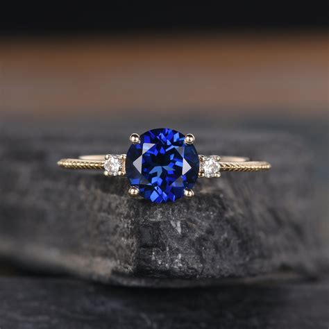 Solitaire Sapphire Engagement Ring Rose Gold Three Stone 3 - Etsy