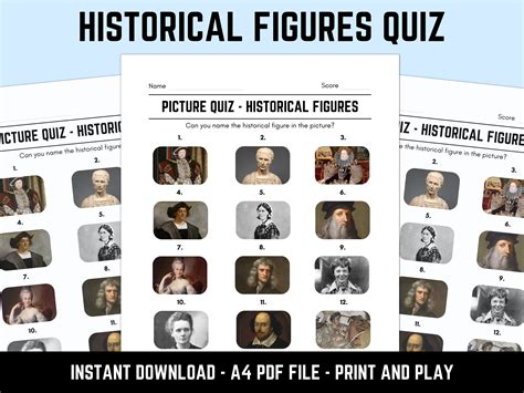 Printable Historical Figures Picture Quiz With Answers - Etsy UK