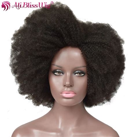 AliBlissWig Afro Kinky Curly Wigs For Black Women Natural Color 100% Human Hair None Lace Wigs ...