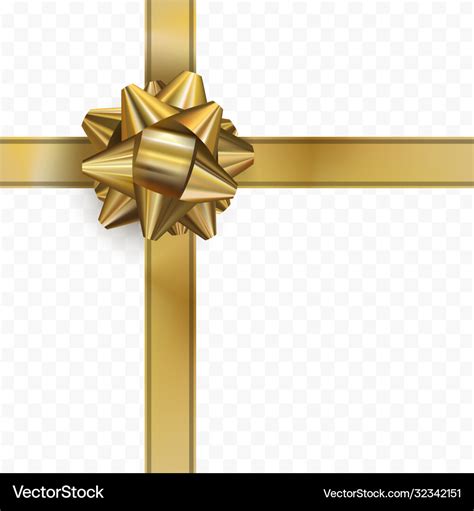 Golden bow with ribbon on transparent background Vector Image