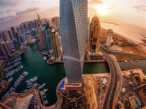 wallpaper united arab emirates, skyscrapers, top view, sunrise, city ...