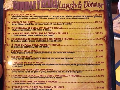 Menu at Casa Don Juan restaurant, Las Vegas, S Main St