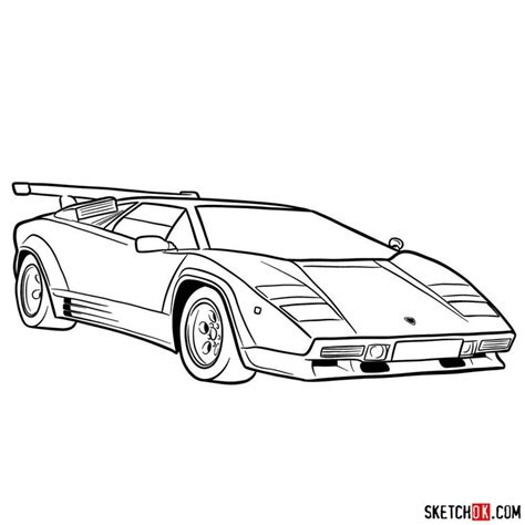 How to draw Lamborghini Countach supercar - Sketchok easy drawing guides | Lamborghini countach ...