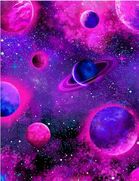 Newpink Purple Planets Space, Stars, Galaxy Fabric 100% Cotton 1/4, 1/2 ...