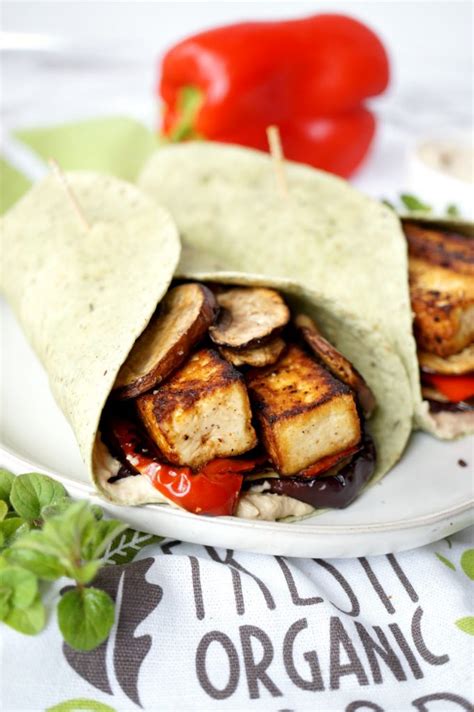 vegan grilled veggie & tofu wraps with hummus - The Baking Fairy