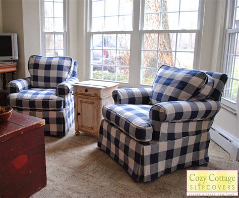 Cozy Cottage Slipcovers: Blue and White Buffalo Check Slipcovers