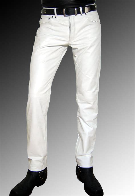 Men Leather Jeans white Leather Pants white Trousers Men, Men dress pant - Pants