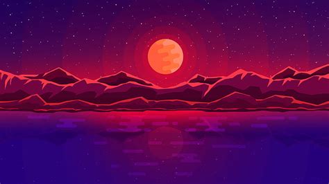 HD wallpaper: red moon with mountain wallpaper, body of water during night illustration ...