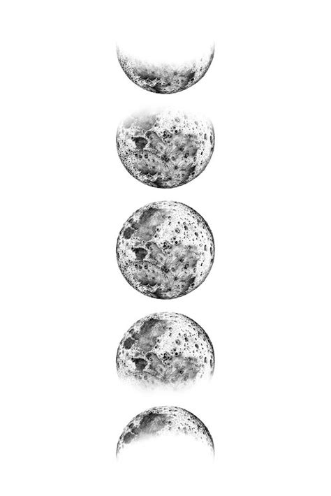 three phases of the moon in black and white