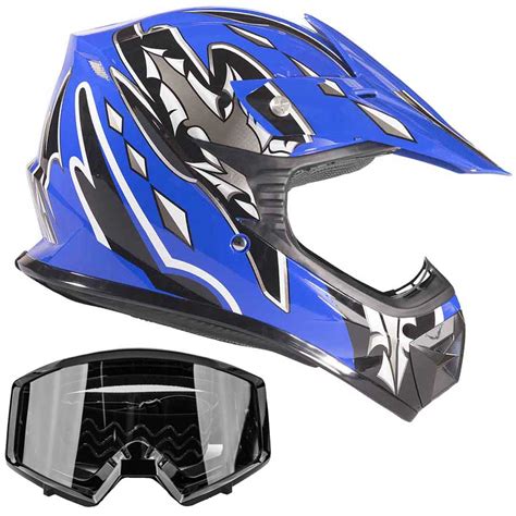 Youth Kids Blue Motocross ATV Dirtbike Helmet With Black Goggles ...