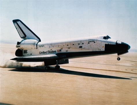 The space shuttle orbiter Columbia touching down at Edwards Air Force ...